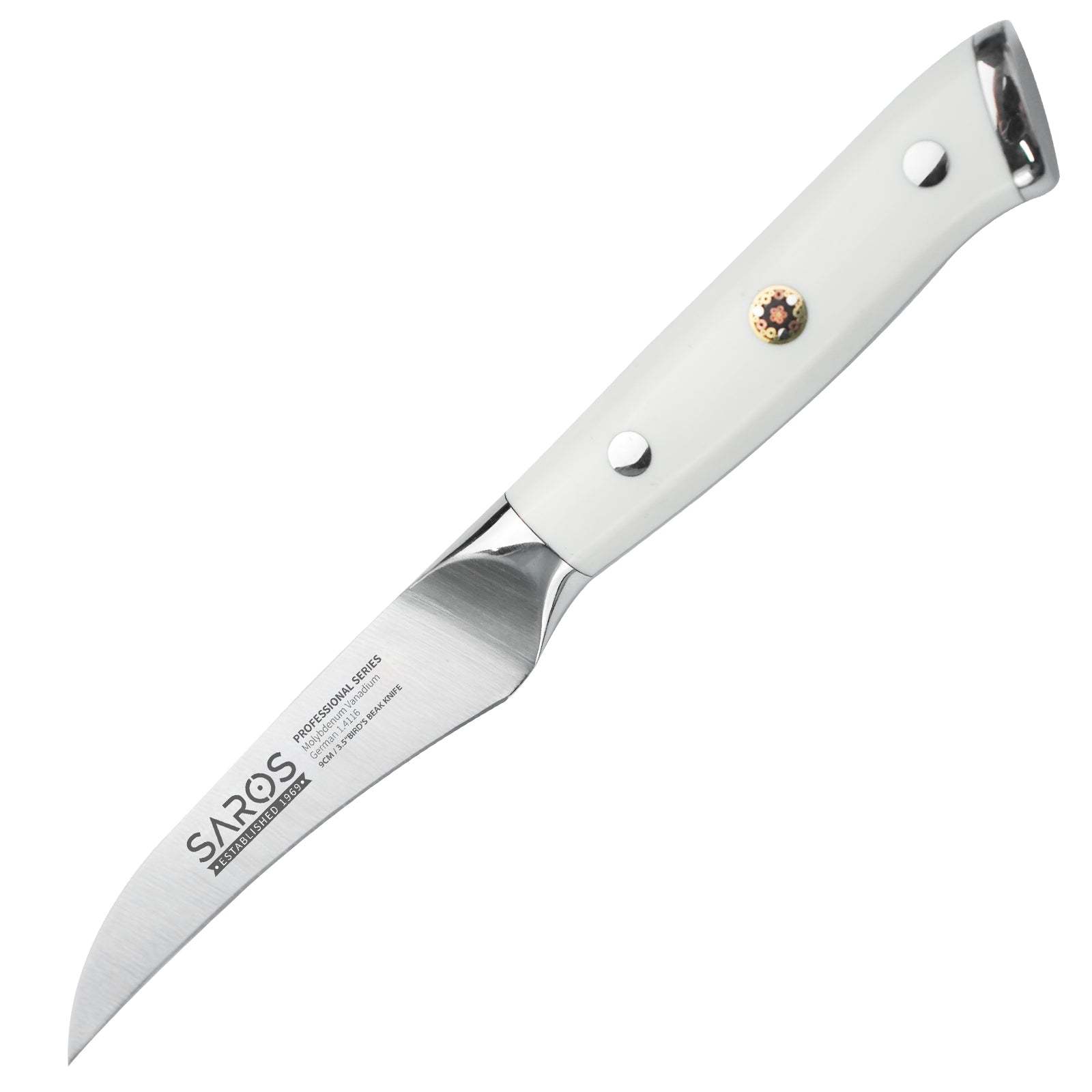 IGNITED CUTLERY SAROS Cream White Bird’s Beak Paring Knife – Sharp & Durable Multi-Purpose Kitchen Carving Knife for Fruit & Garnish