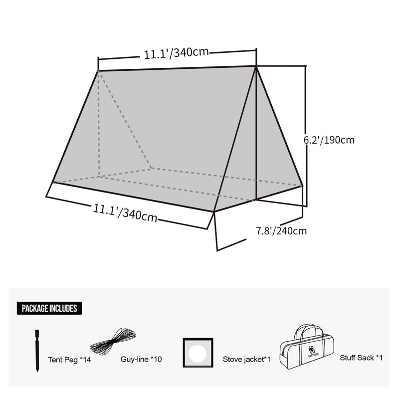 OneTigris Wood Burning Stove Compatible Waterproof Outdoor Tarp Canopy/Rain Fly Camping Cover size chart