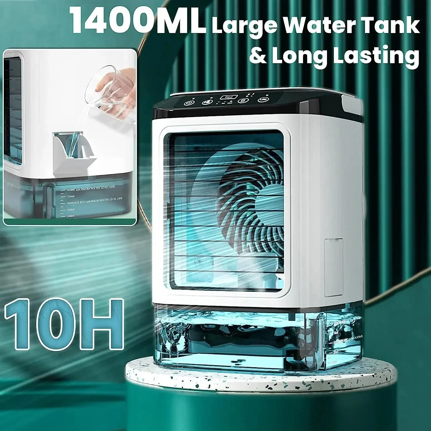 Compact air cooler with LED light feature
