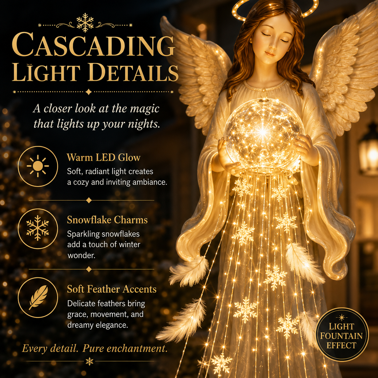 Angel Blessing Fountain cascading light details