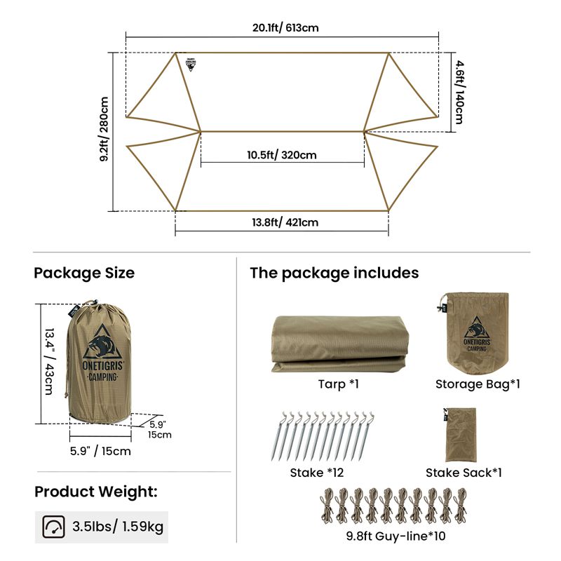 size of PROTEUS Rain Fly Camping Tarp