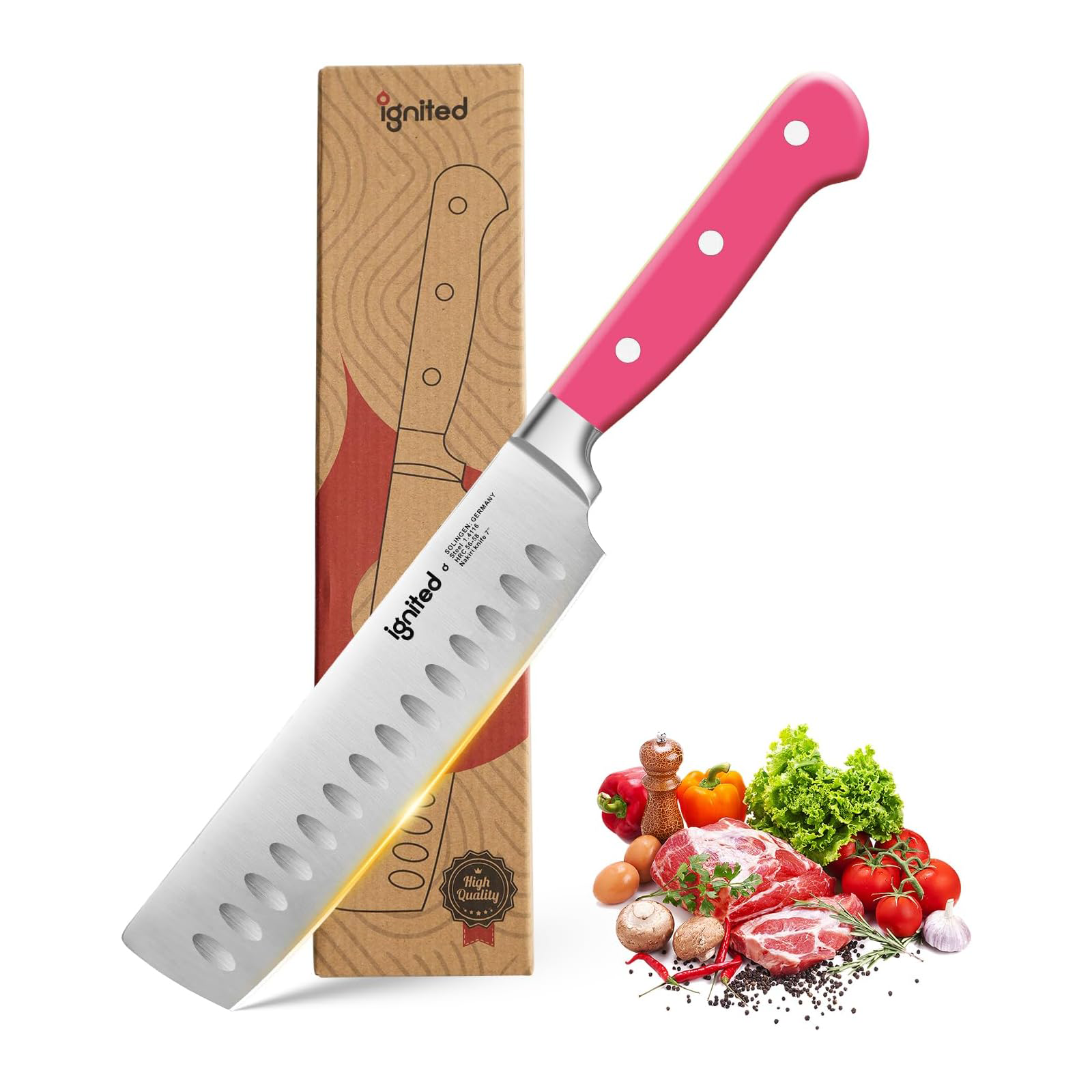 IGNITED CUTLERY 6.7" Nakiri Knife – German 1.4116 Steel, Ergonomic Dopamine-Colored ABS Handle, Lightweight & Versatile for Home Use