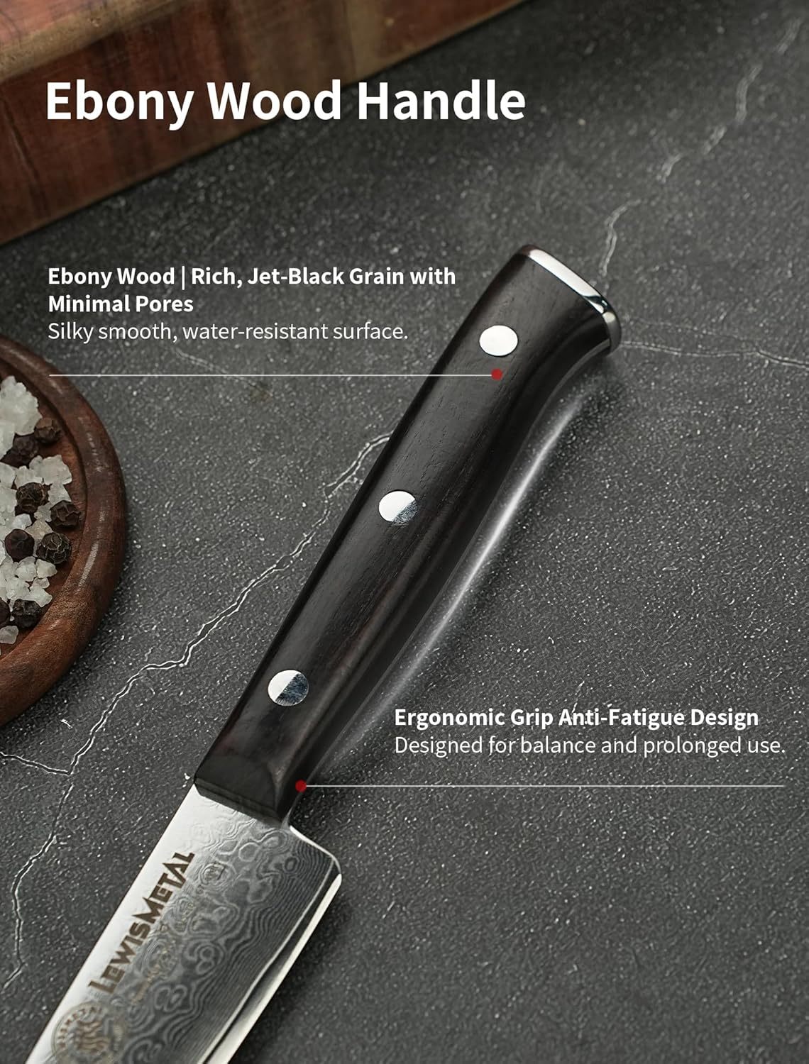 IGNITED CUTLERY Zodiac Series LM-Taurus Mini Damascus Utility Knife – Ebony Handle, 15° Edge, Perfect for Fruit, Steak & Outdoor Picnics