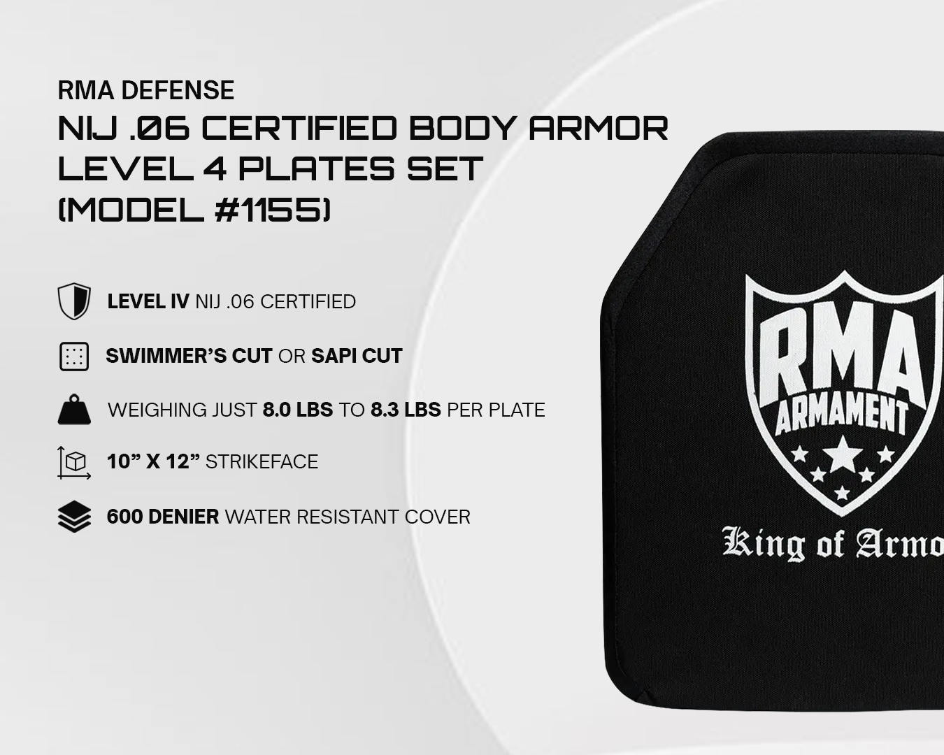 RMA Defense Level 4 Plates Set (Model #1155) Features