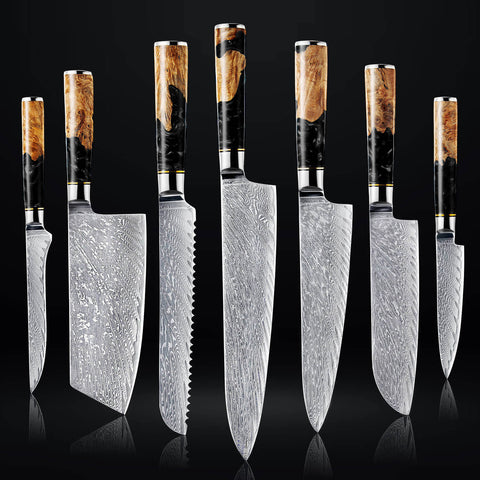Tsunami Black Resin Damascus Knife Set Senken Knives Dark BG Product Image
