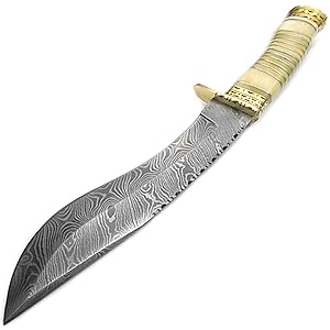 Camel Bone 13" Fixed Blade Custom Handmade Damascus Steel Kukri Hunting Knife