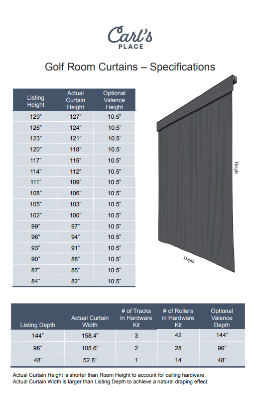 Golf Room Curtains – Specifications