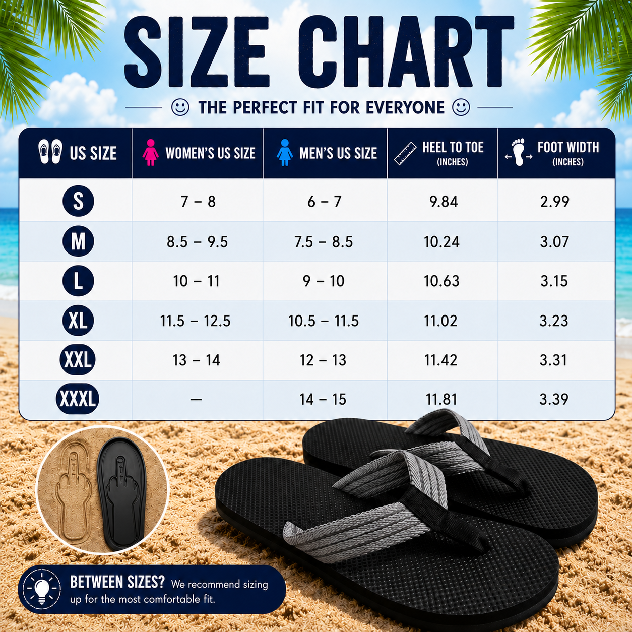 Flip flop size chart
