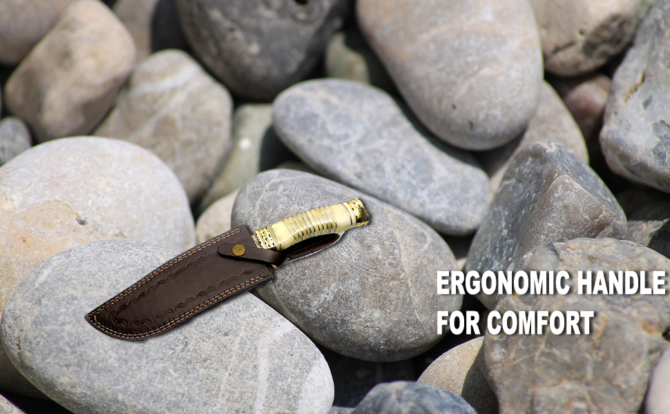 Camel Bone 13" Fixed Blade Custom Handmade Damascus Steel Kukri Hunting Knife