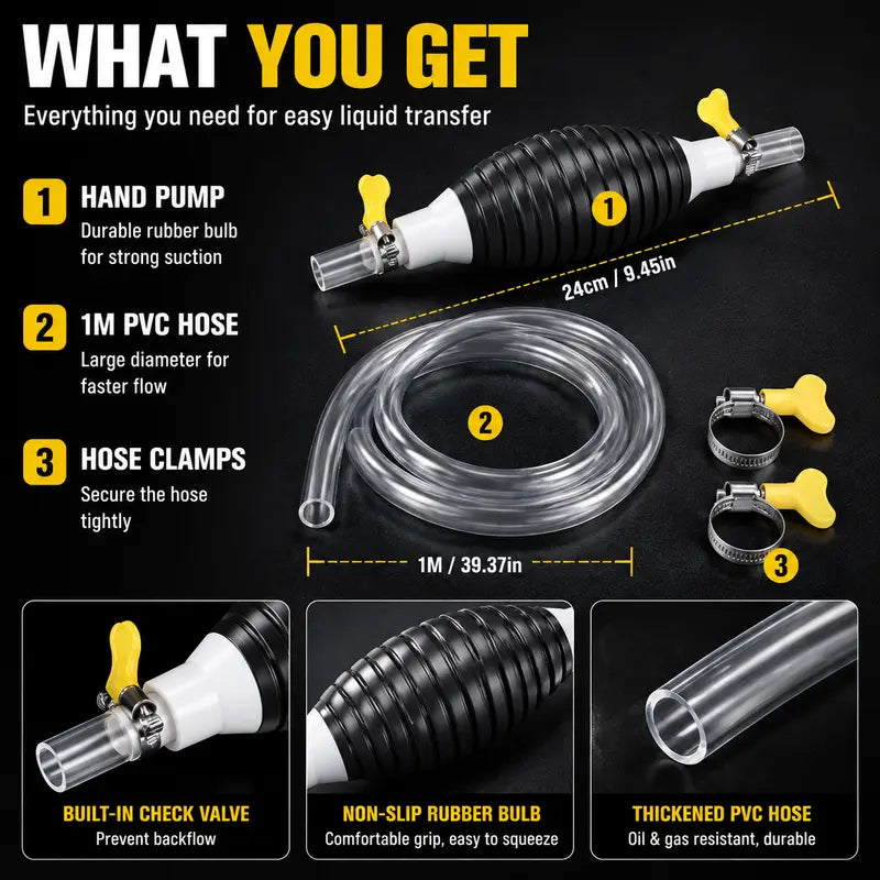 Manual siphon pump kit package contents