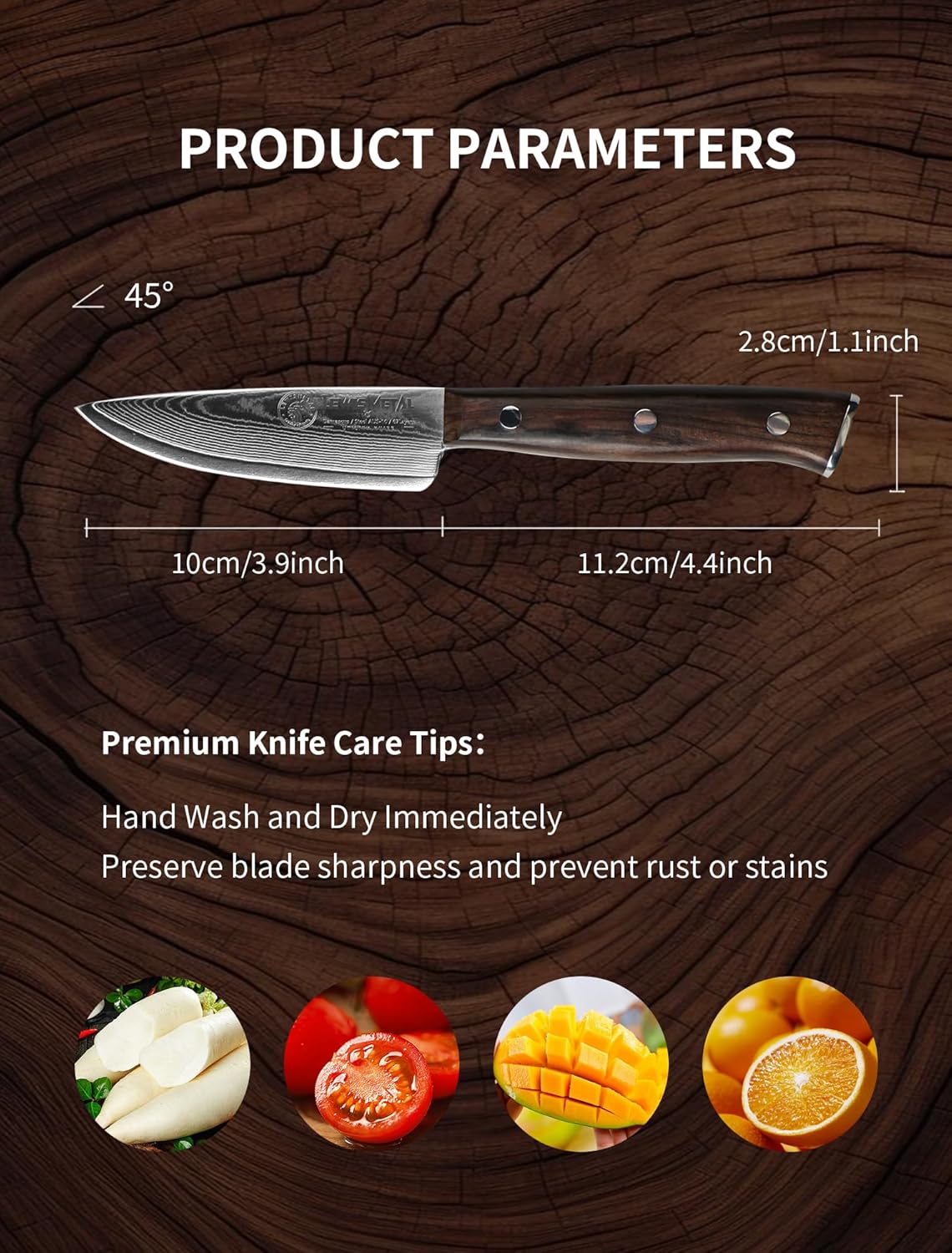 IGNITED CUTLERY Zodiac Series LM-Taurus Mini Damascus Utility Knife – Ebony Handle, 15° Edge, Perfect for Fruit, Steak & Outdoor Picnics