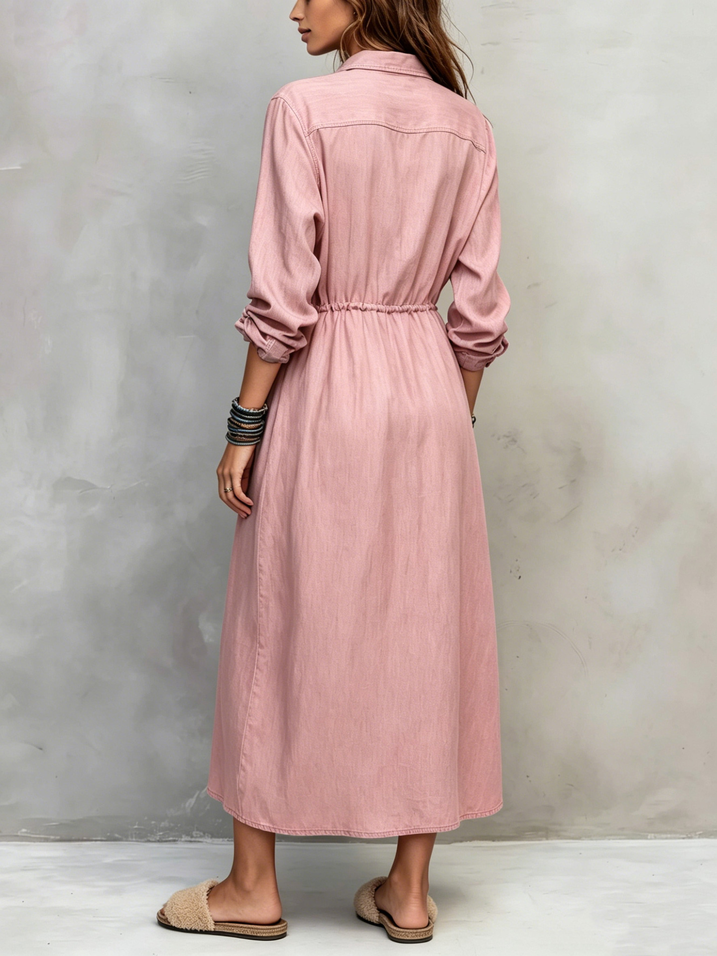Women's long sleeve dress – fabric texture and polyester detail