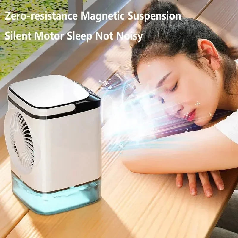 Mini portable air conditioner on desk