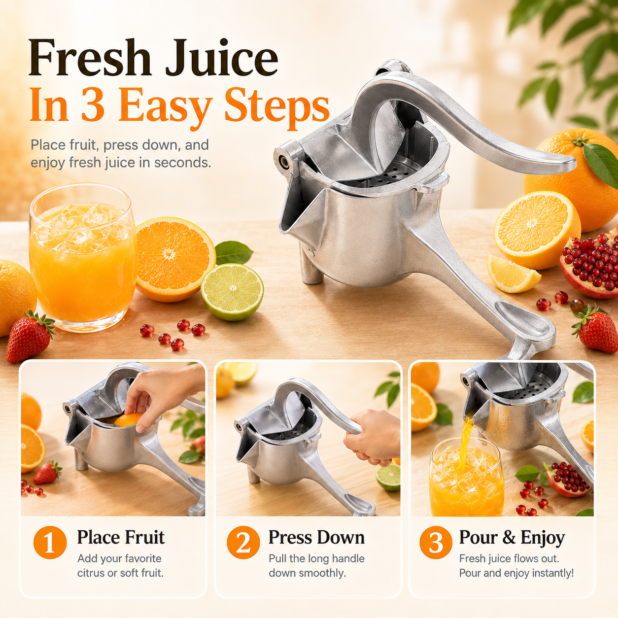 Three-step fruit juicing process