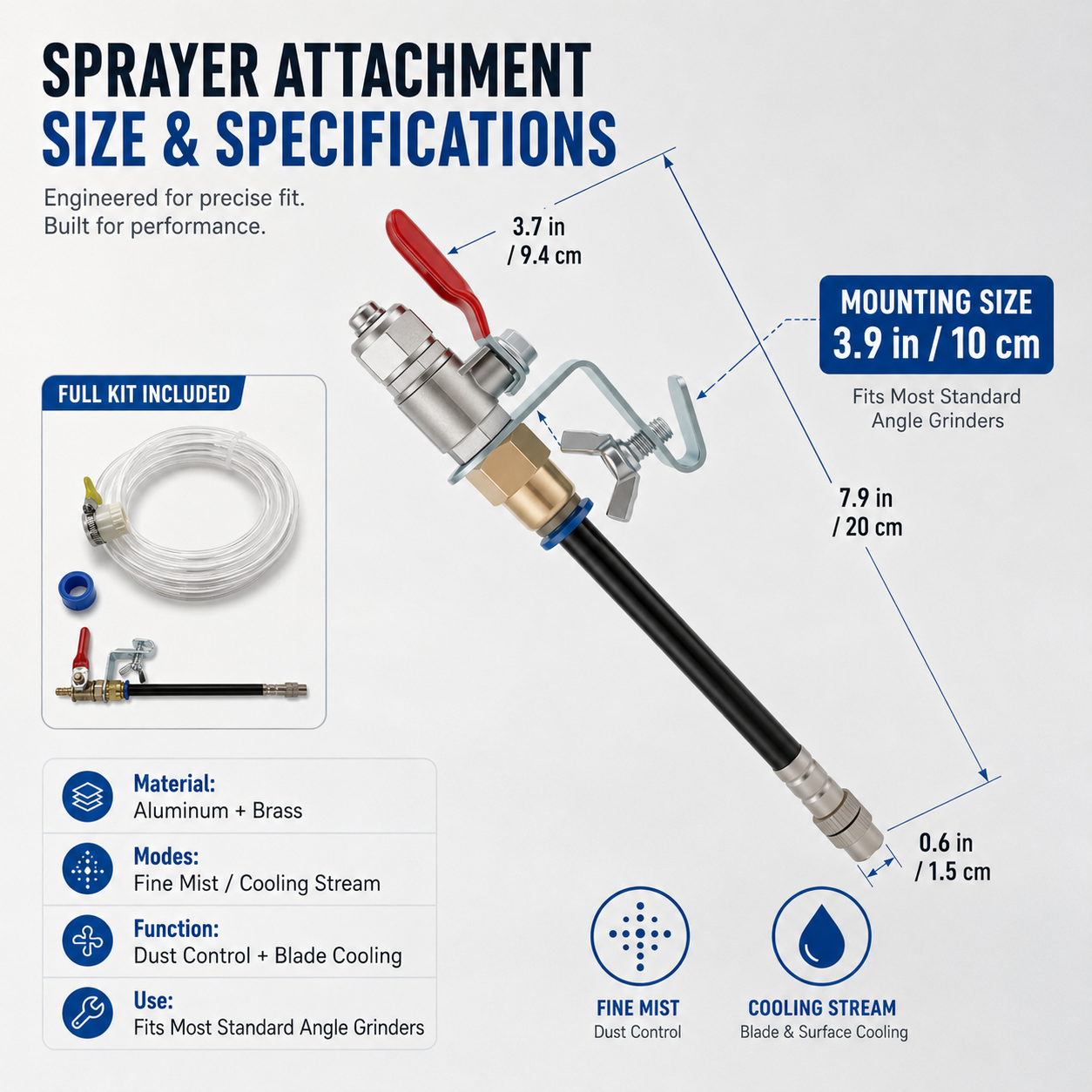 Angle grinder water sprayer specifications
