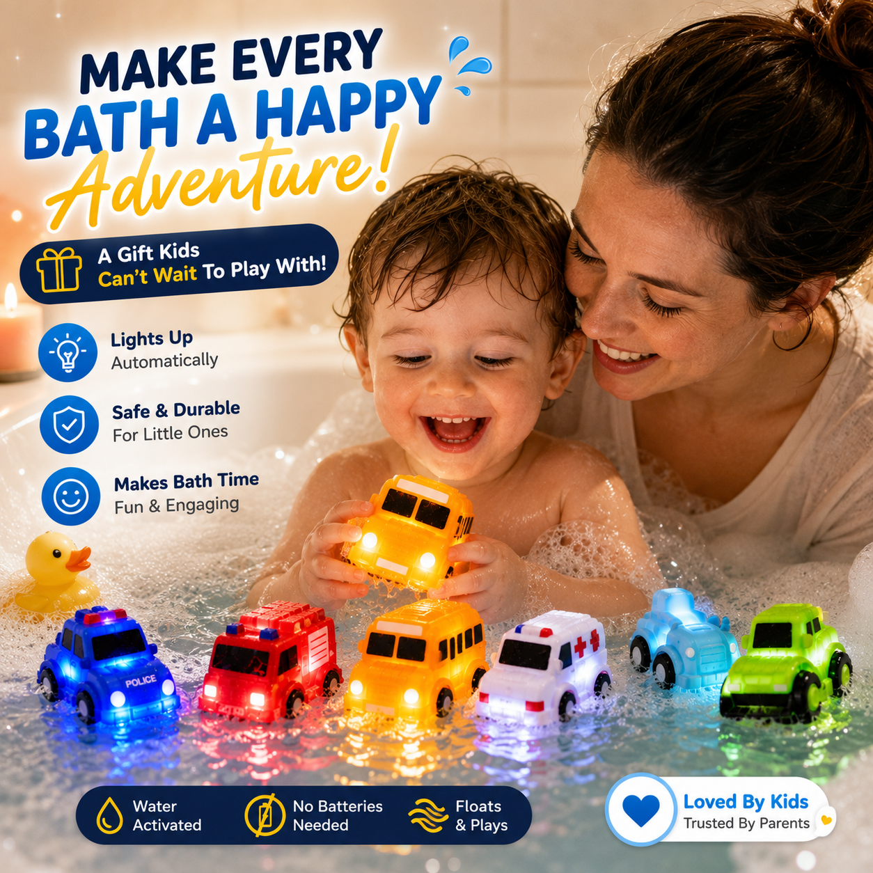 Light up vehicle toys for bathtub pool beach and water table play