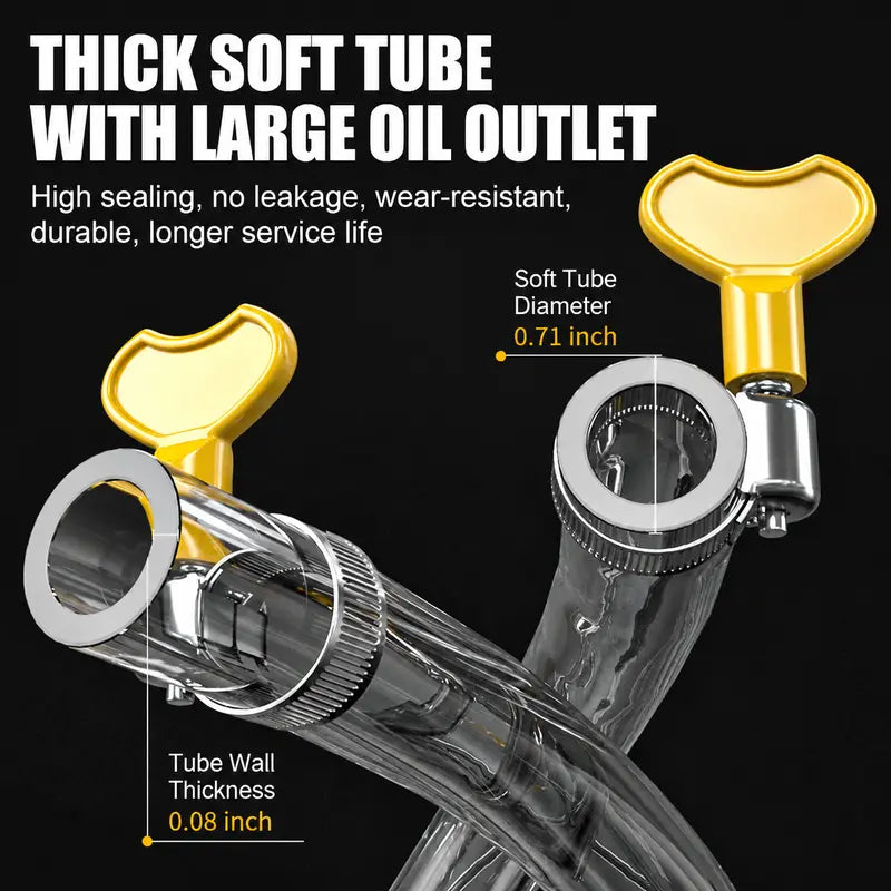 Flexible siphon hose transferring fluid into vehicle