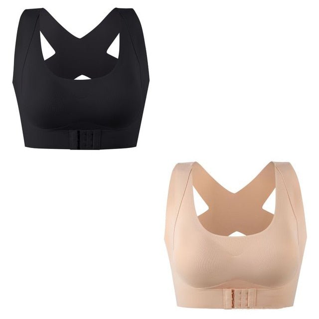 Black and nude comfort support bras back view