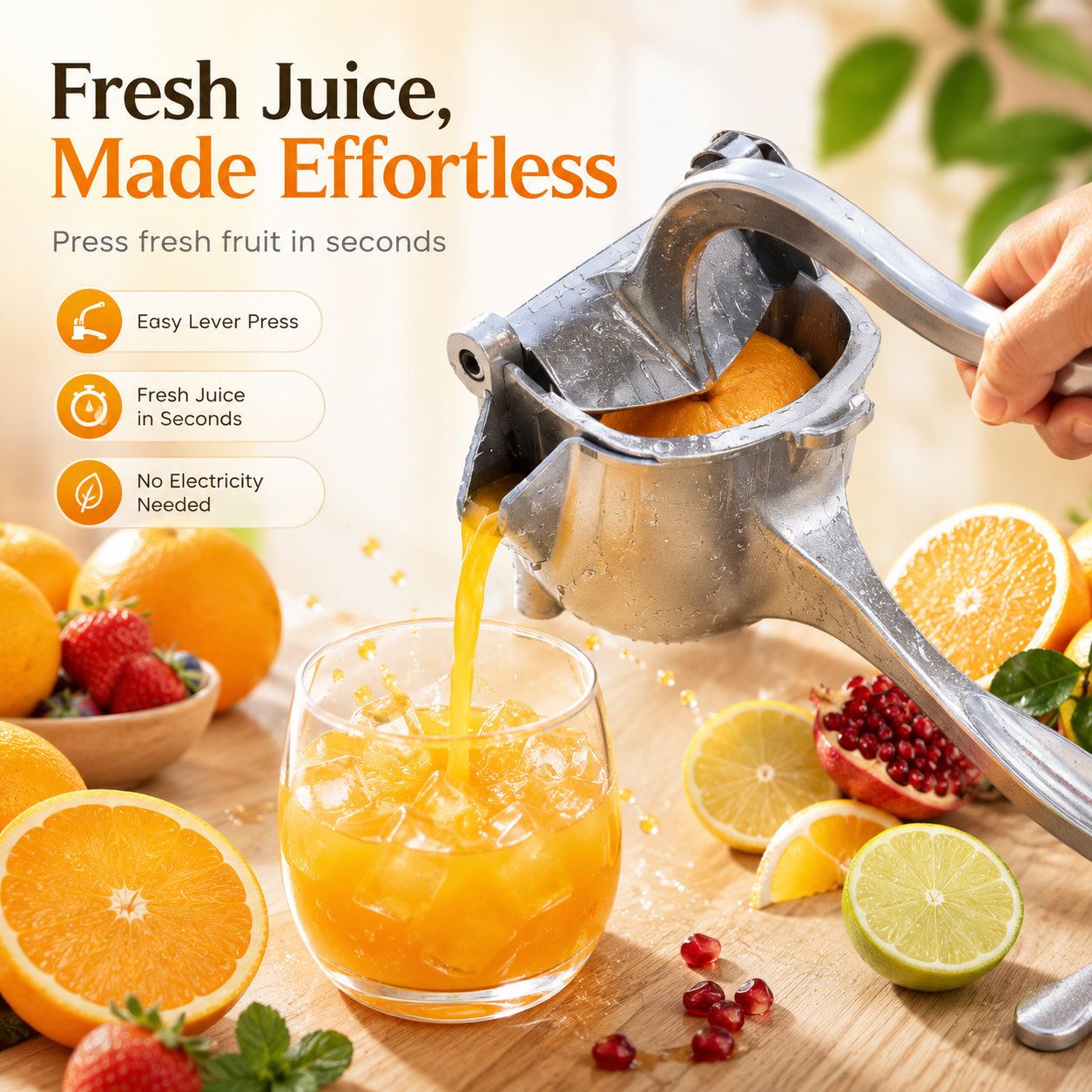 Manual fruit press juicer