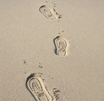 Novelty flip flop footprints in sand