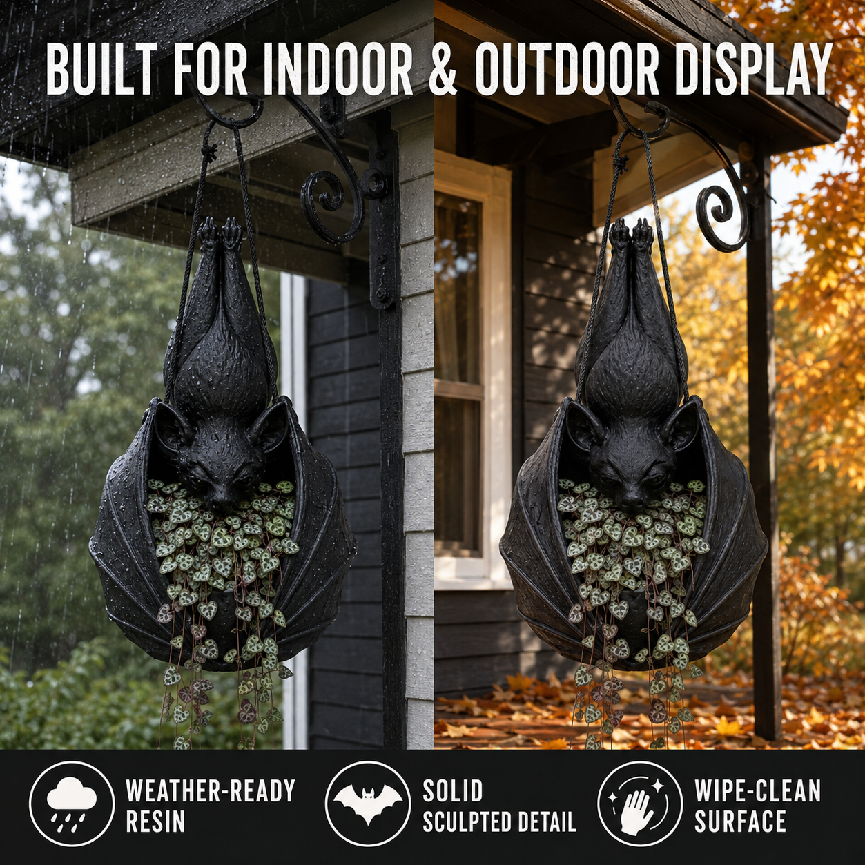 Resin Hanging Bat Planter Detail