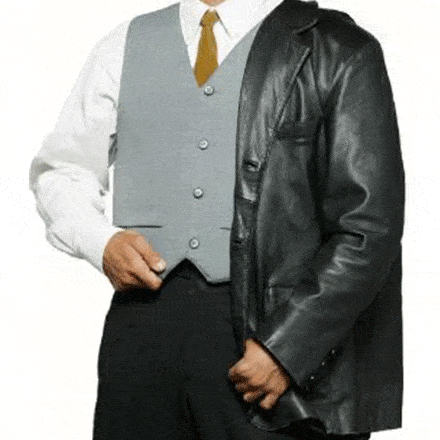 Black longline leather jacket with front button