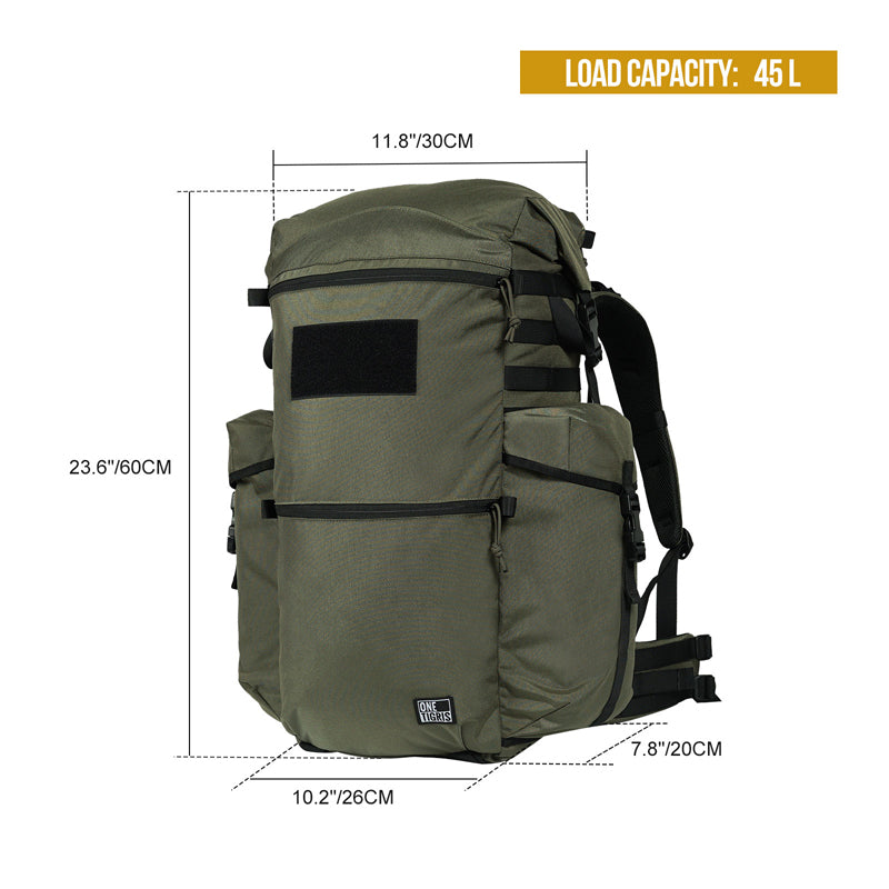 Size chart of OneTigris WILD ROCKET Bushcraft Pack
