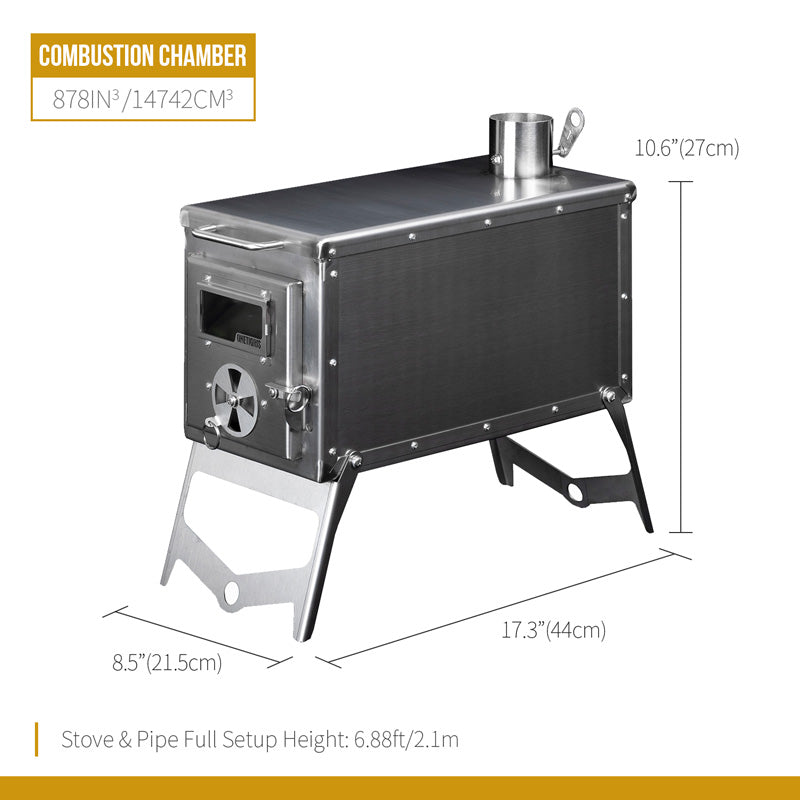 Size chart of OneTigris TIGER ROAR tent stove