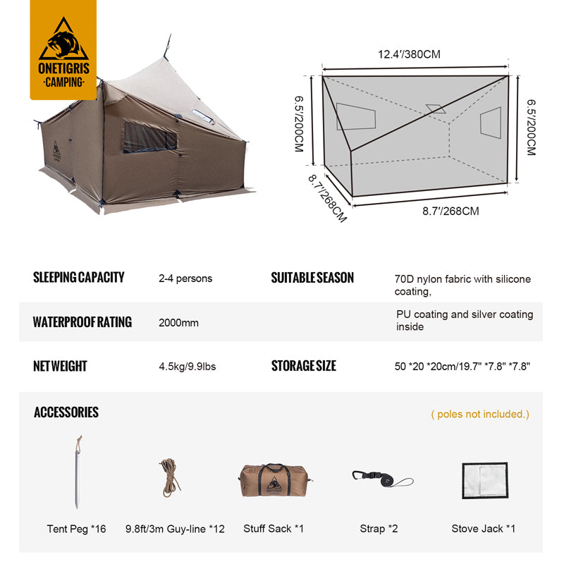 The sizing chart of ONETIGRIS COZSHACK HOT TENT