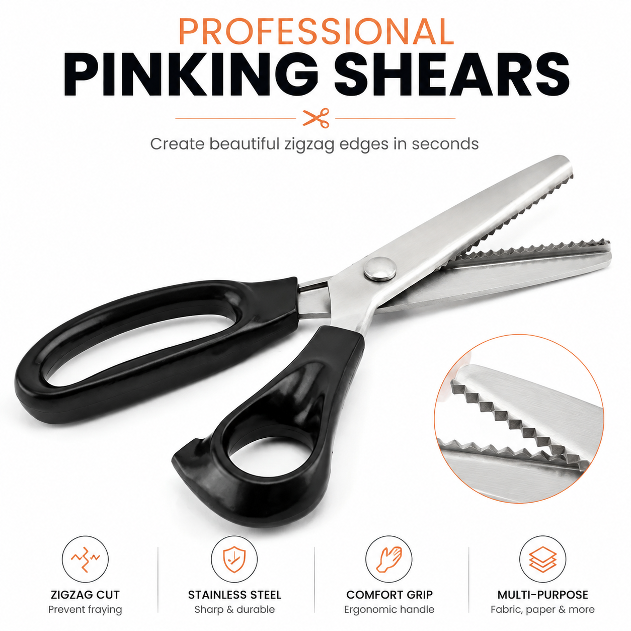 Professional pinking shears creating a decorative zigzag fabric edge
