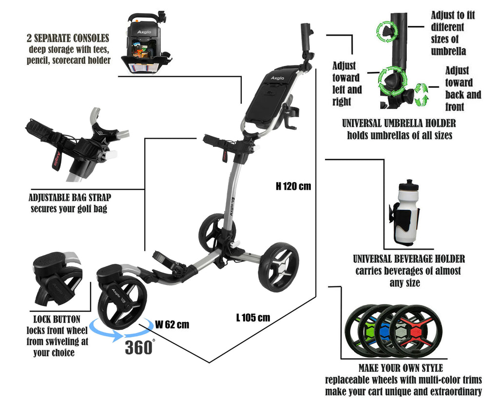 Axglo V3 Golf Push Cart Features