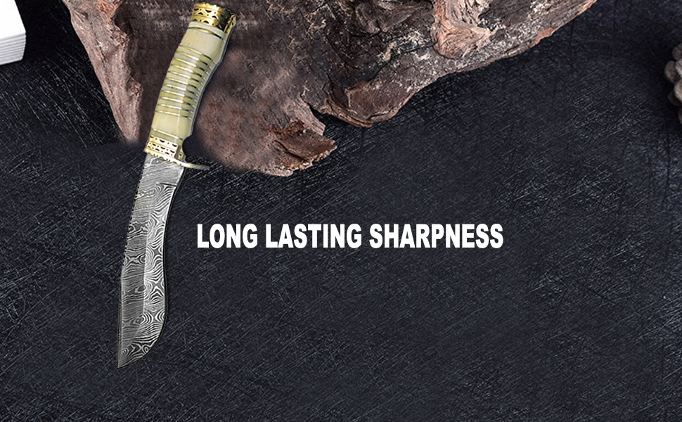 Camel Bone 13" Fixed Blade Custom Handmade Damascus Steel Kukri Hunting Knife