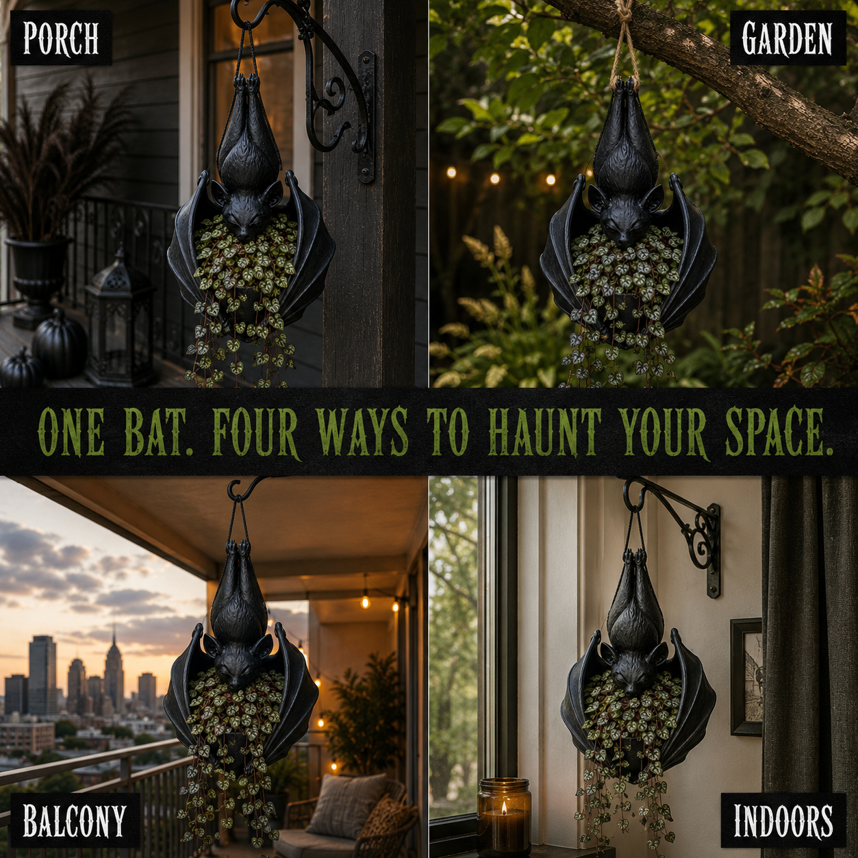 Gothic Bat Hanging Planter With Plant