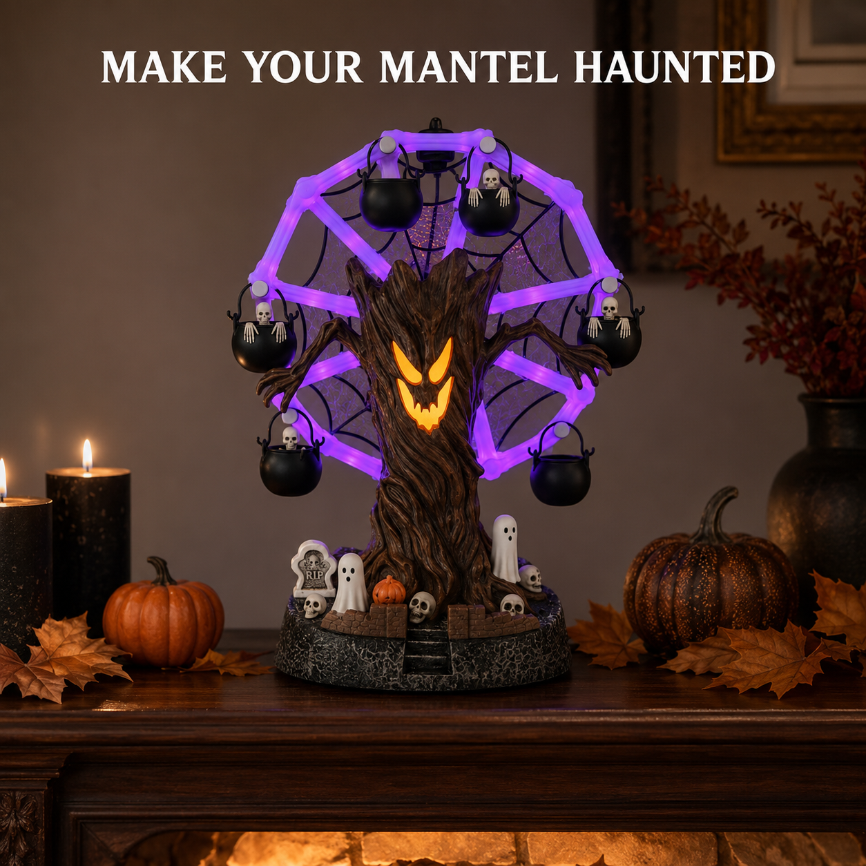 Animated haunted tree Ferris wheel Halloween tabletop decoration