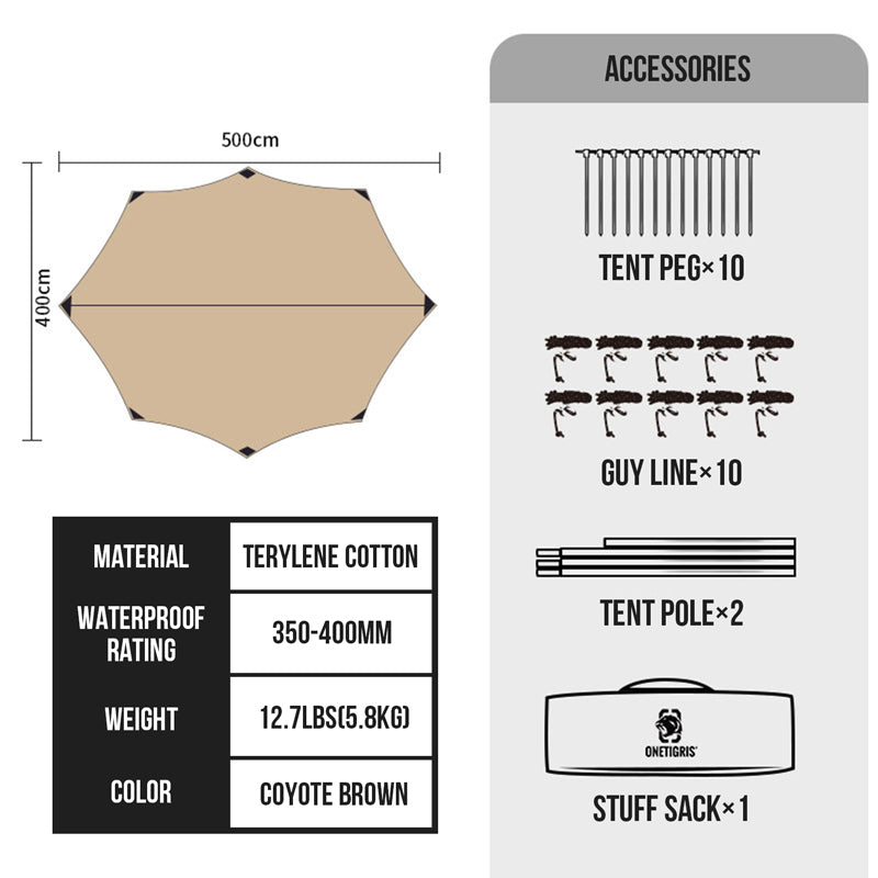 OneTigris T/C Tetoron Cotton Outdoor Bushcrafting Tarp