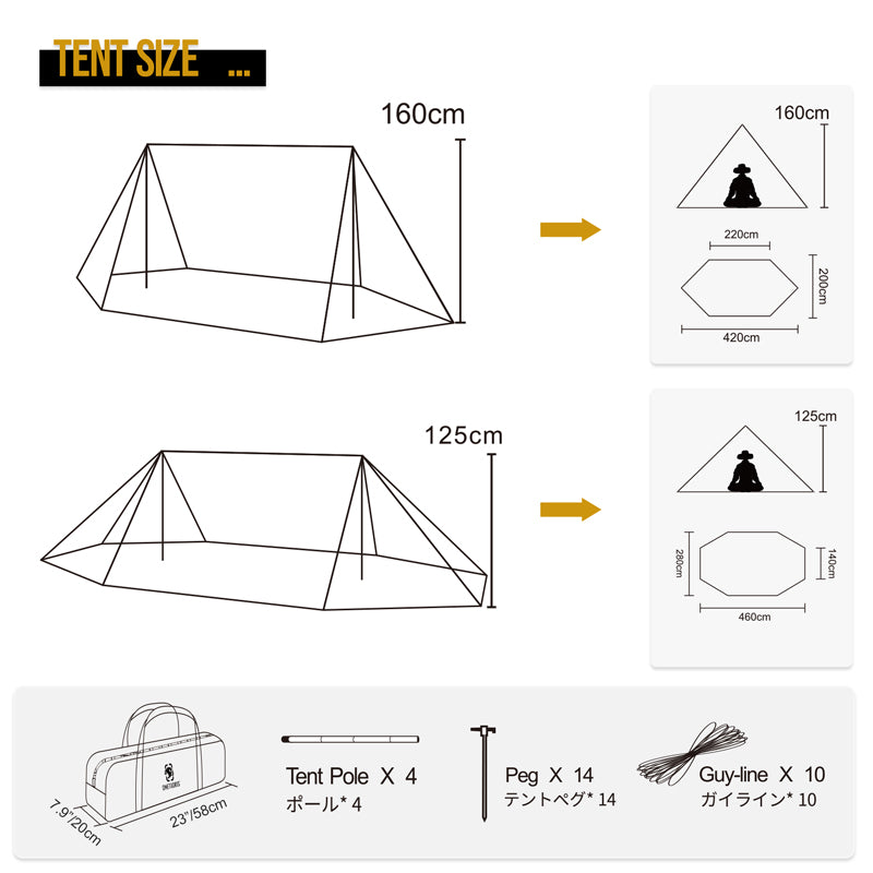 ROC SHIELD Bushcraft Tent(T/C Version) size chart