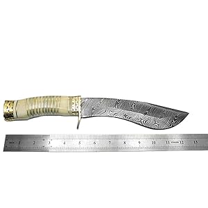 Camel Bone 13" Fixed Blade Custom Handmade Damascus Steel Kukri Hunting Knife