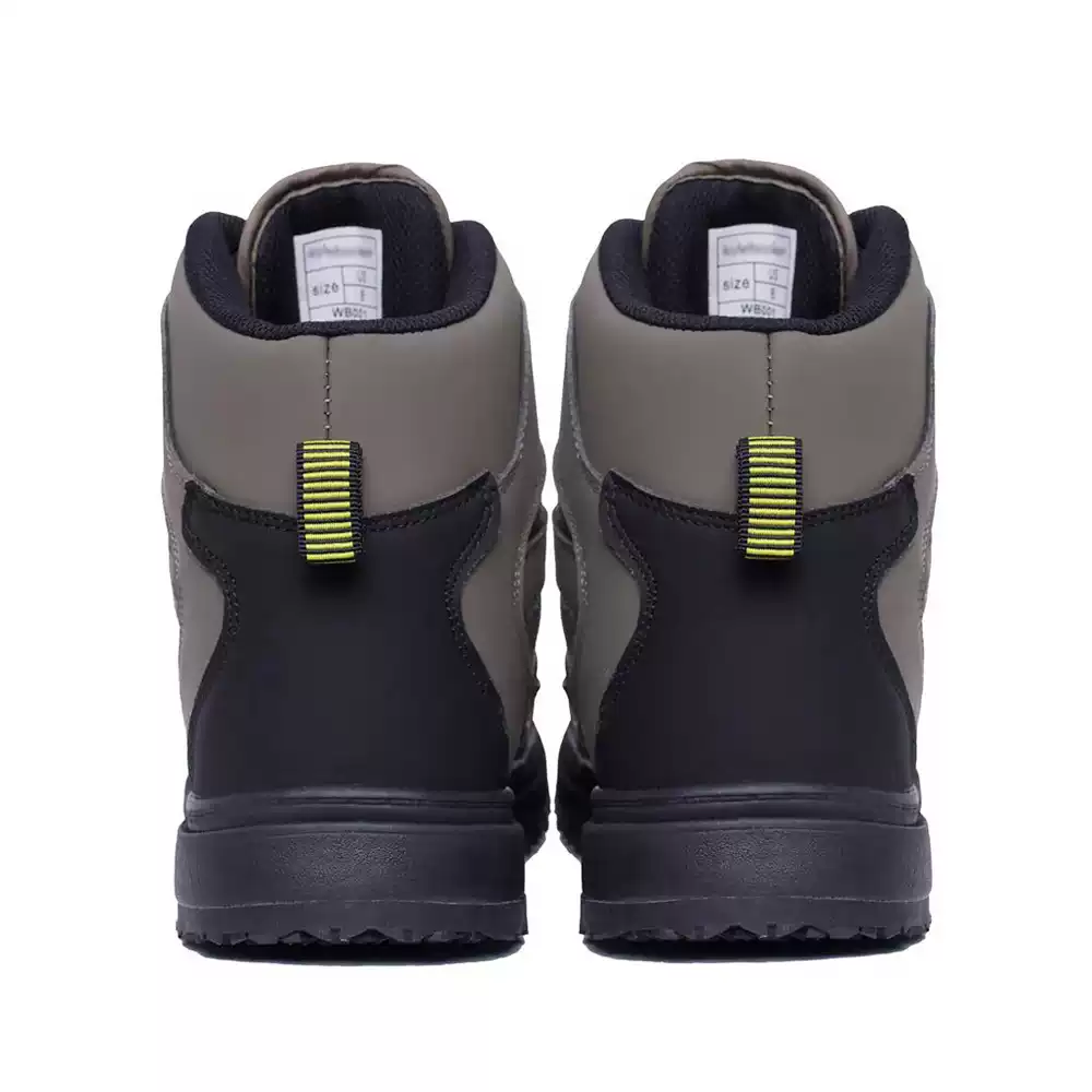 Rear view of Grundens Bankside wading shoes showing supportive heel counters and high-visibility pull loops.
