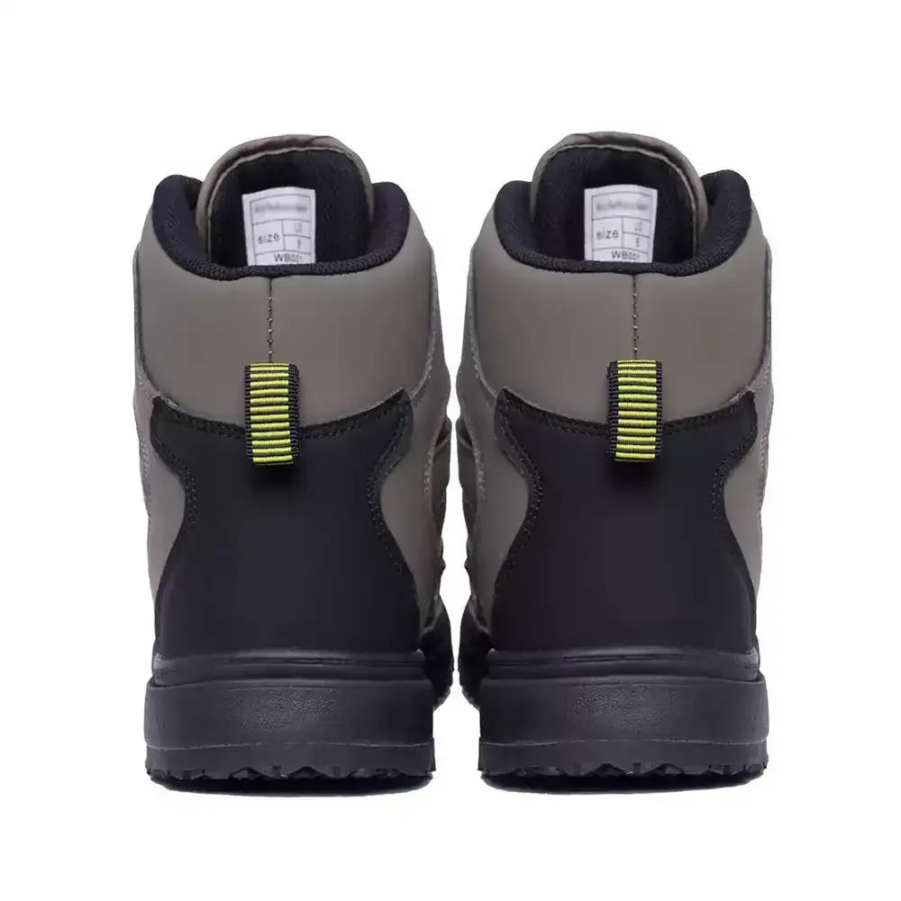 Rear view of Grundens Bankside wading shoes showing supportive heel counters and high-visibility pull loops.