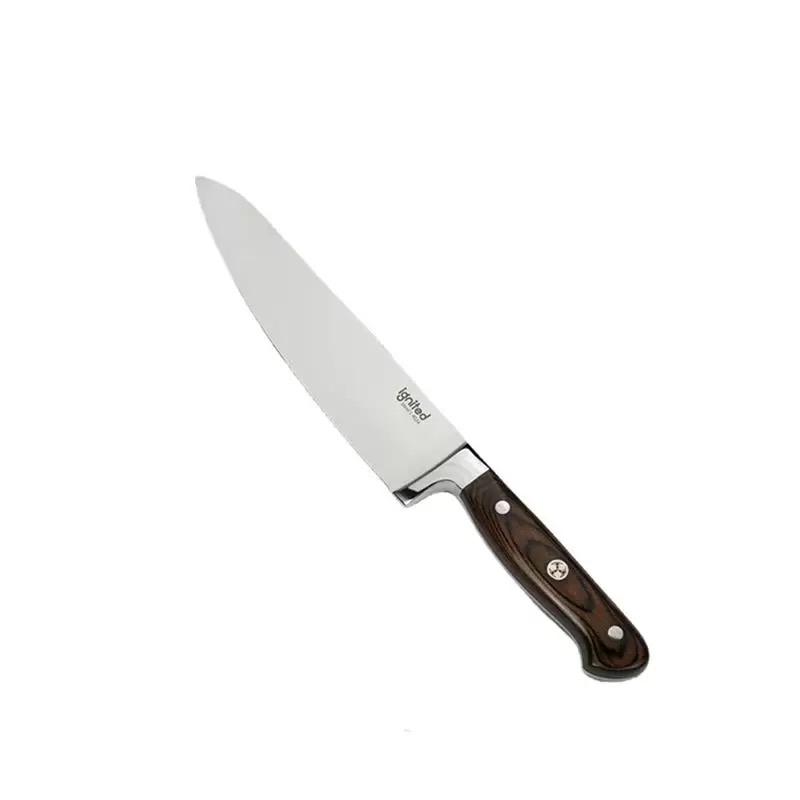 Ignited Professional 8-inch Western Chef Knife with Ergonomic Olive Wood Handle and German Steel Blade.