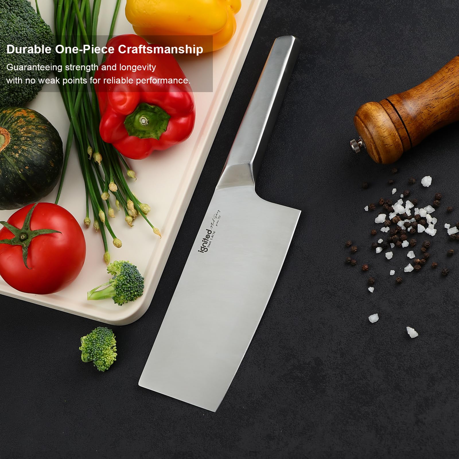 IGNITED CUTLERY Full Steel Slicing Knife – German 1.4116 Stainless Steel, One-Piece Forged Blade, Razor Sharp Chef Knife for Precision Cutting