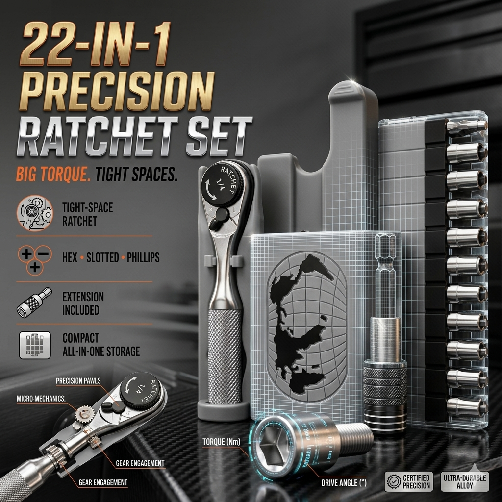 22-in-1 mini precision ratchet wrench set with bits and extension
