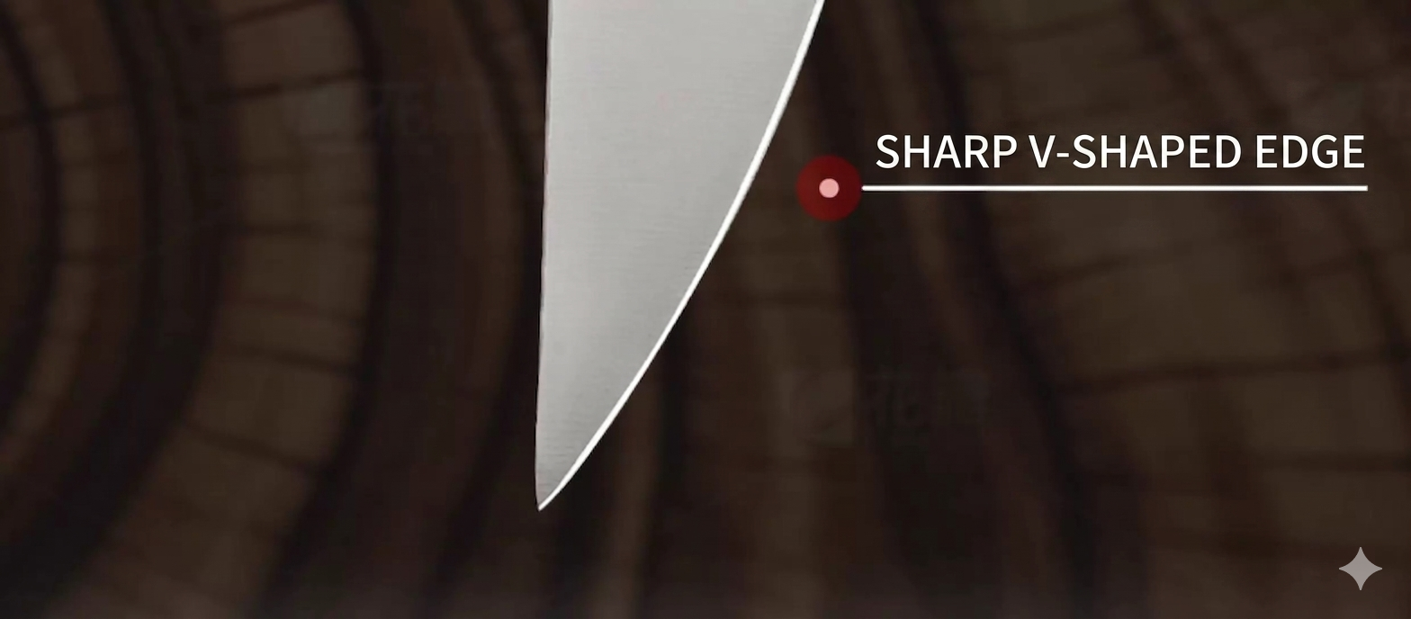 Close-up of the ultra-sharp V-shaped edge for precision cutting and trimming fascia.
