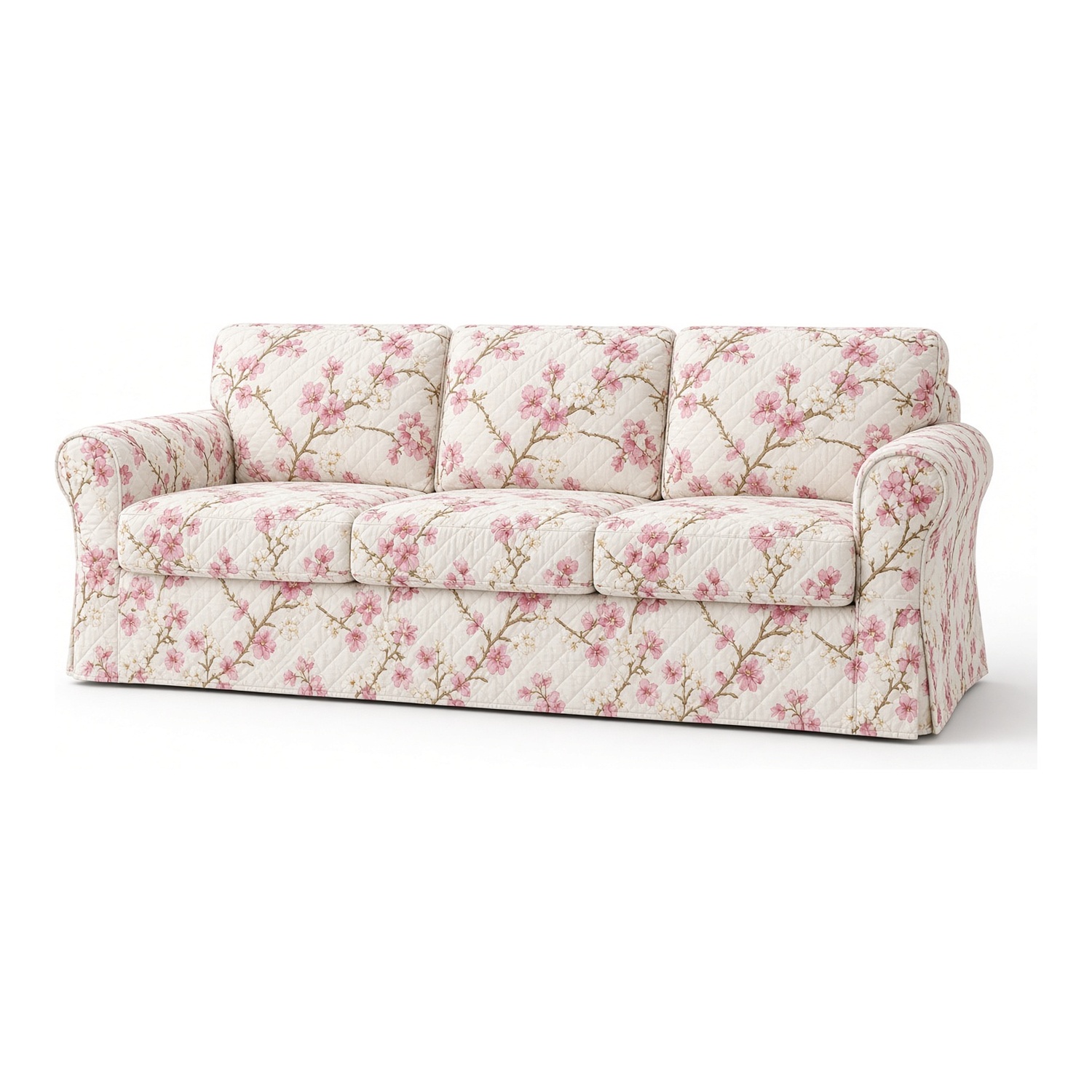 IKATRA Series Quilted Printed Sofa Cover for Indian Sofa Set with Side Pocket (Spring Blossom)