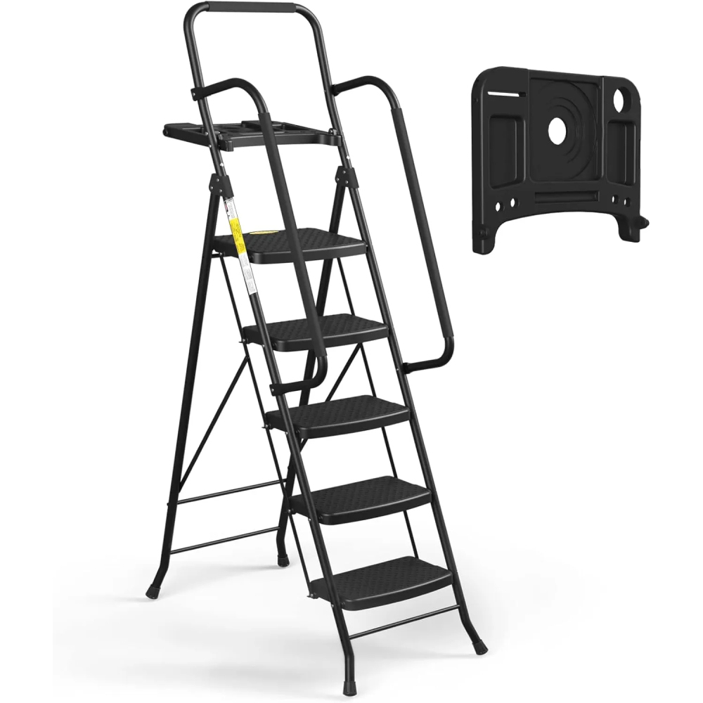 HBTower 5 Step Ladder, Folding Step Stool with Wide Anti-Slip Pedal, Sturdy Steel Ladder