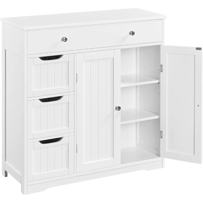 Topeakmart Bathroom Free-Standing Floor Cabinet with 4 Drawers and 2 Doors