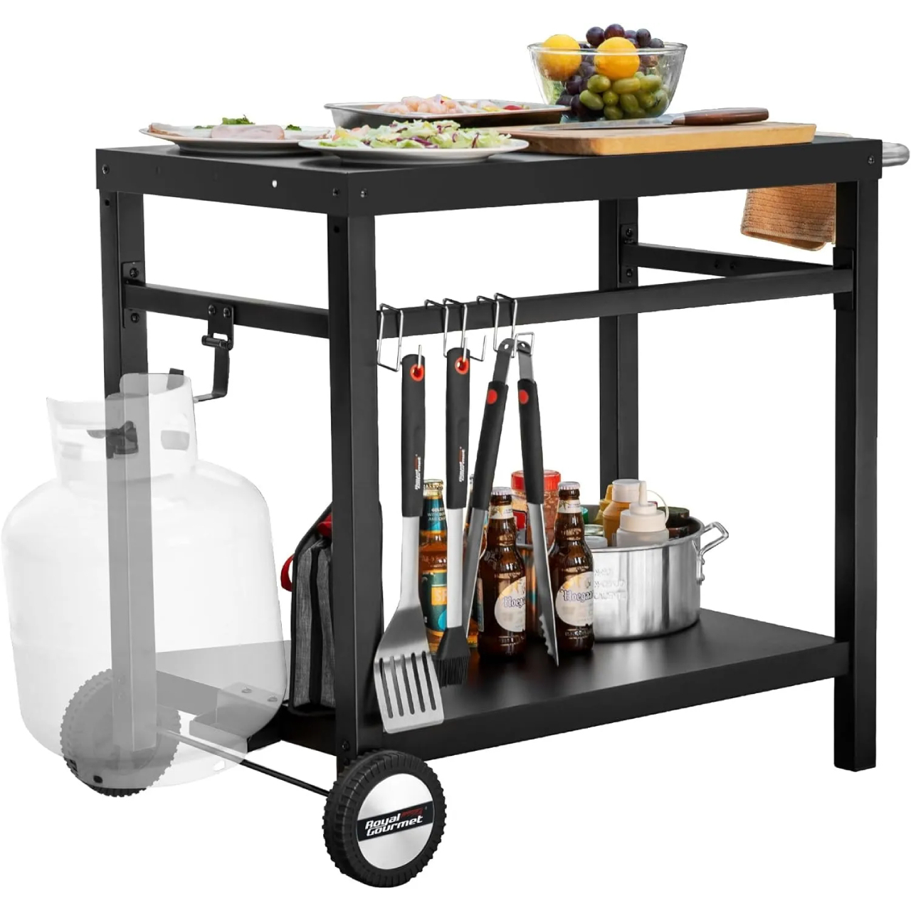 Royal Gourmet Movable Stainless Steel Flattop Grill Cart, Hooks, Side Handle