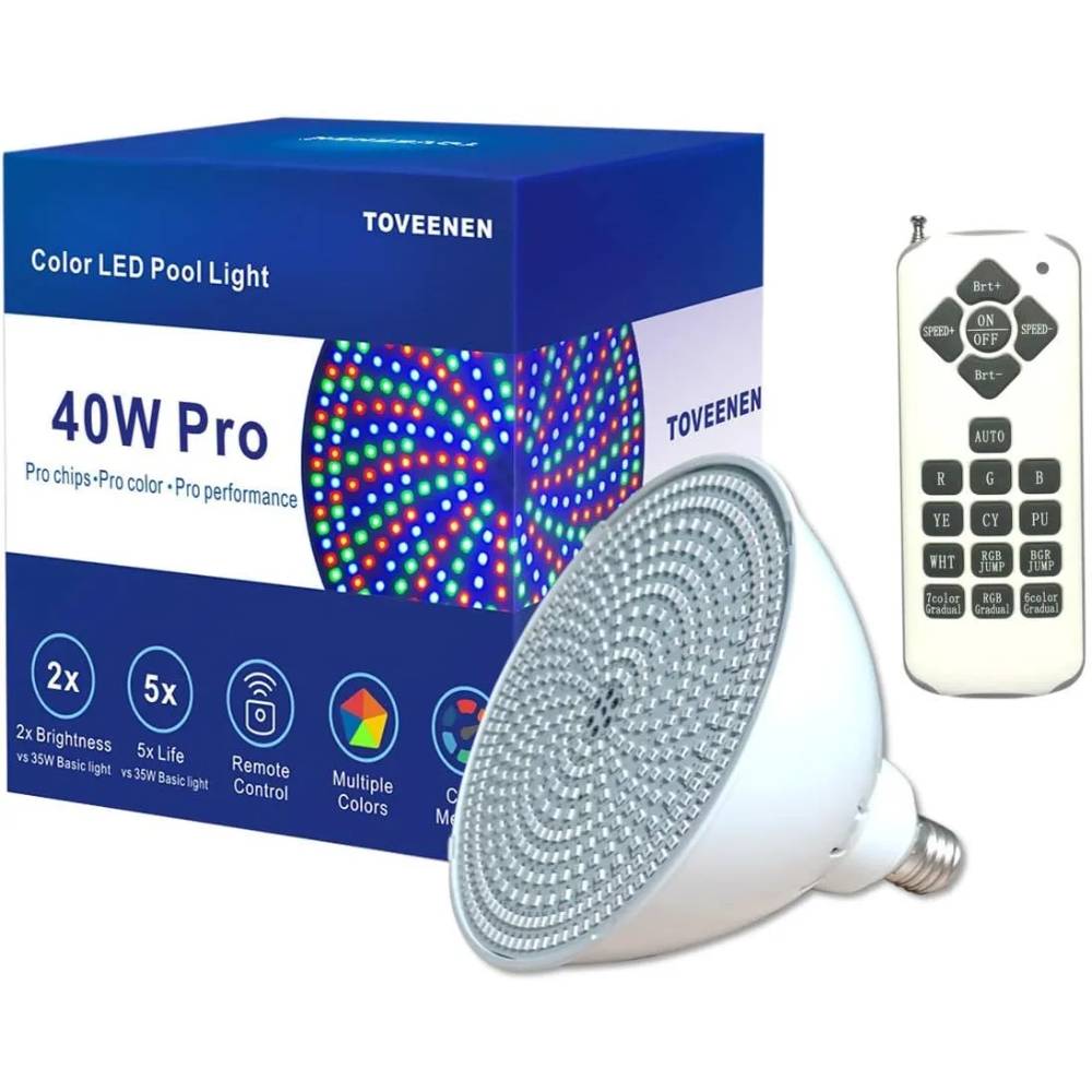 TOVEENEN LED Pool Light Bulb for Inground Pool 120V 40W PRO Color Changing Pool Lights