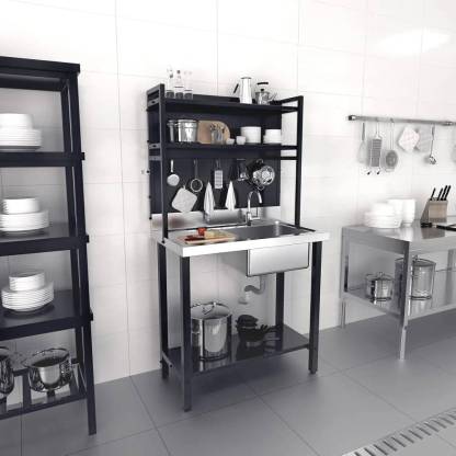 VINGLI Commercial Sink with Drainboard and Adjustable Shelves Pegboard