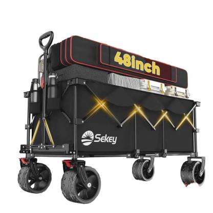 Sekey 48''L Collapsible Foldable Extended Wagon with Big All-Terrain Beach Wheels & Drink Holders